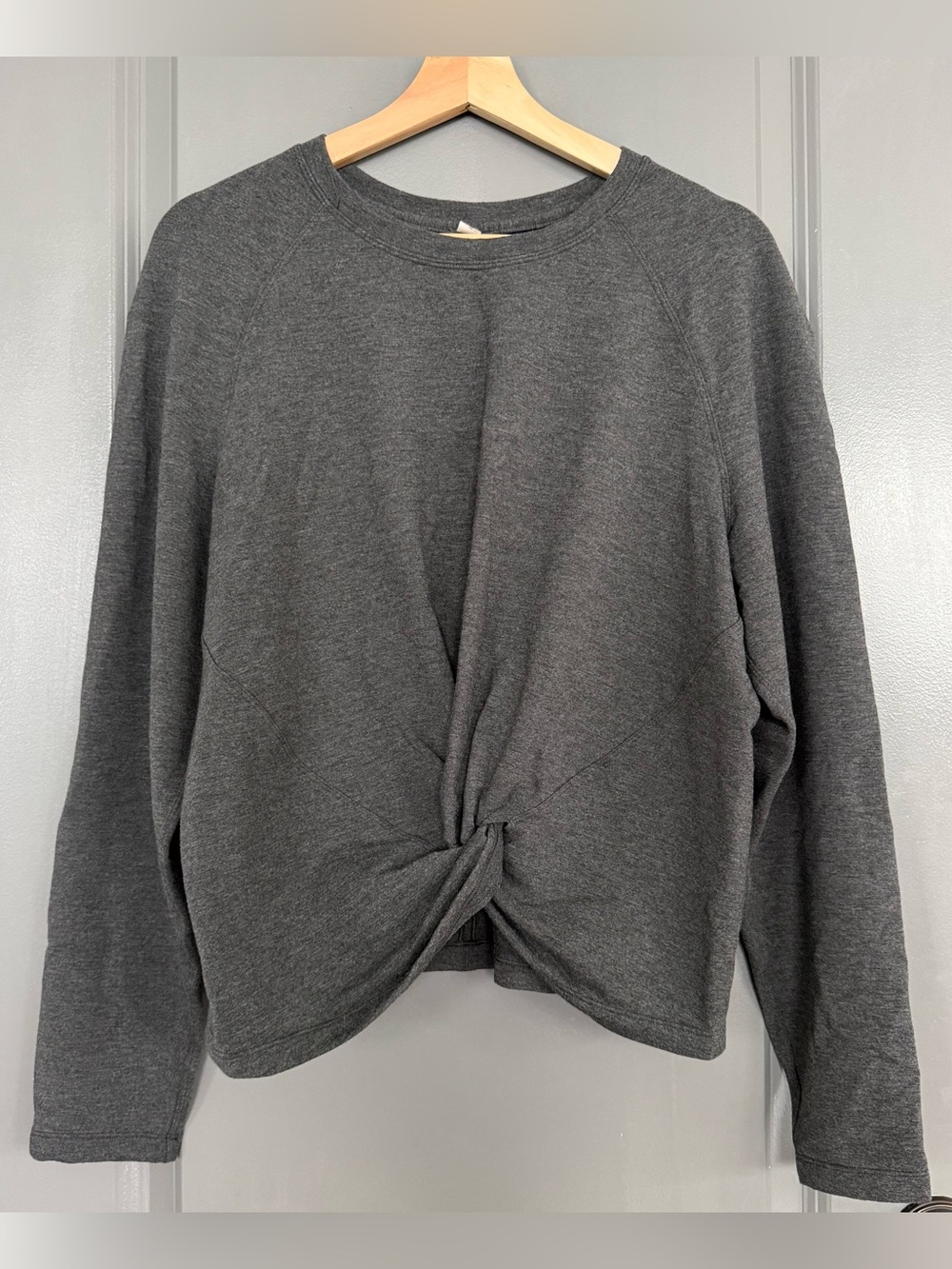Lululemon Heathered Mod Black Tuck & Gather Pullover Knot Front Sweater Size 10